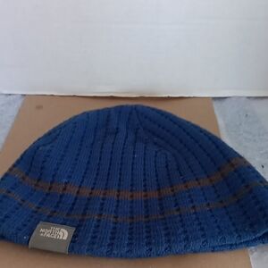 The North Face Blue and Brown Striped Beanie